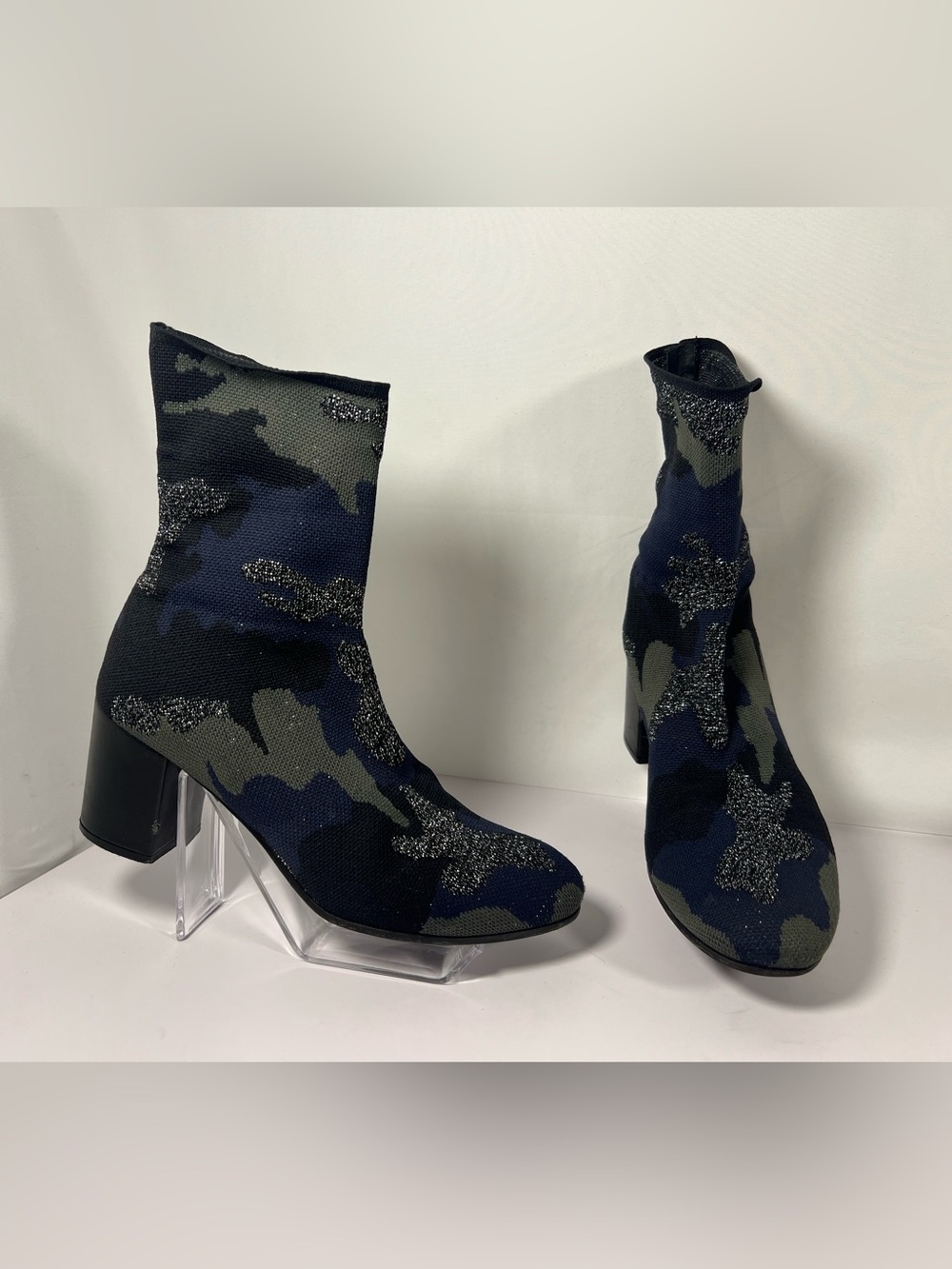 7813: Zadig & Voltaire Camo Lurex Knit Sock Ankle Boots EU 39 Italy
